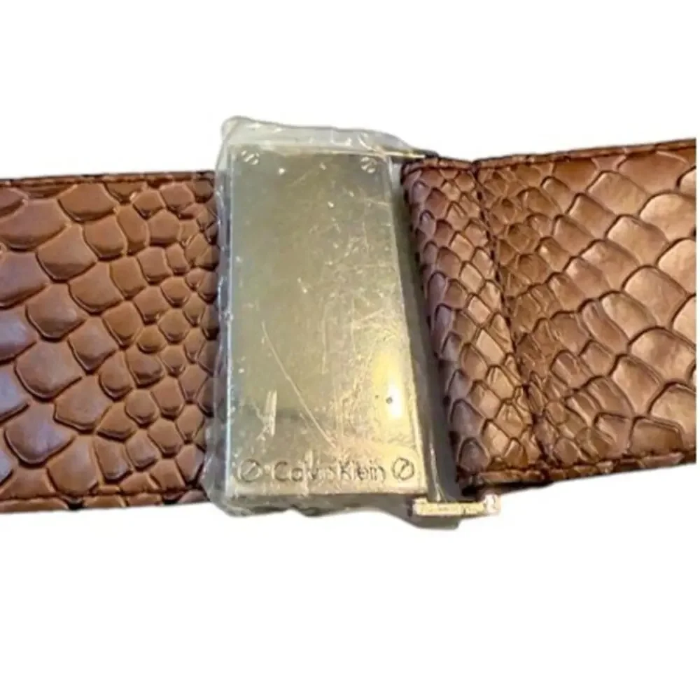Y2K Calvin Klein Stretch Waist Belt Brown Snakeskin Silver L/XL NWT